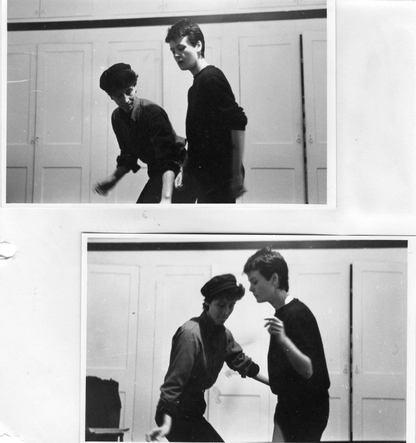 Nina and Pauline are dancing, silhouetted in black and white.