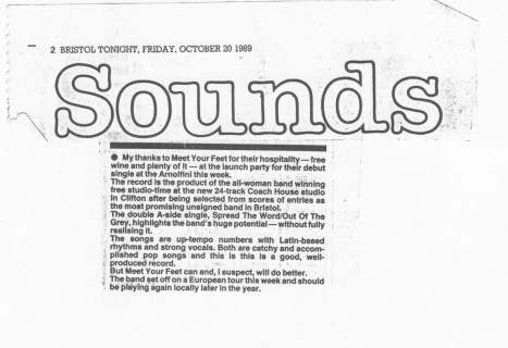 A short review of Meet Your Feet about their  launch party for first single, full of praise but saying the band's great potential not yet realised