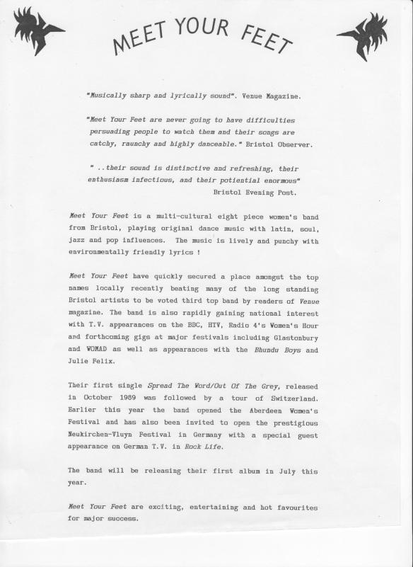 The band's own publicity press release describing the 'multi-cultural eight-piece' group  playing 'lively and punchy environmentally-friendly lyrics.' Quotes from local press say the band has quickly become well known on local Bristol scene.