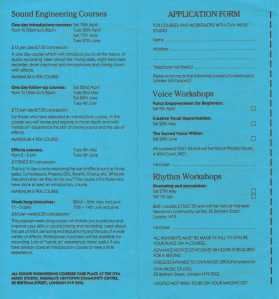 ova studio 2 Booking leaflet that includes details of all the courses that take place at the studio