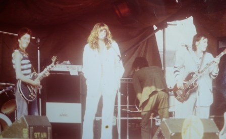 Colour photo of the Mistakes playing a festival, no date 