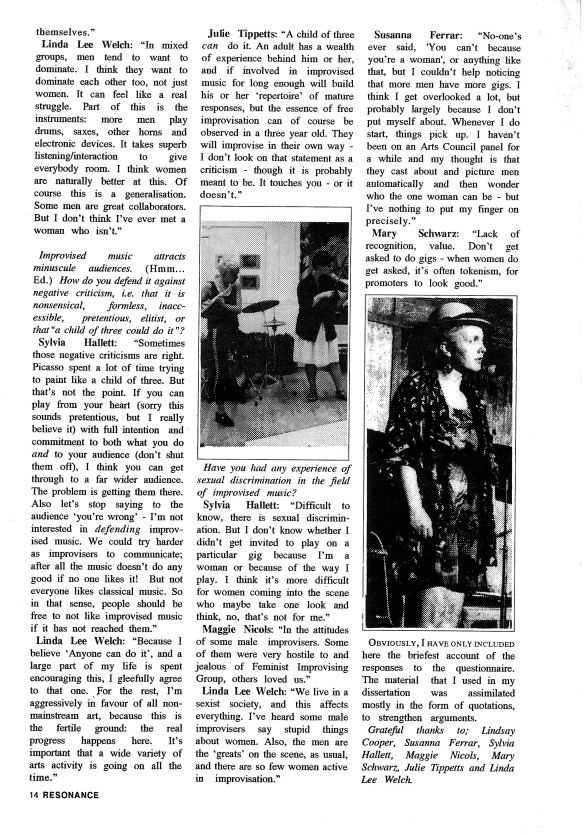 Page 3 of interview. 2 images, one with women playing flute and violin, 1 of a vocal performance.