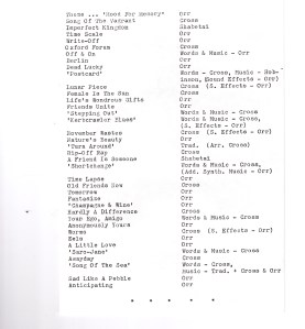 A programme, listing song titles.
