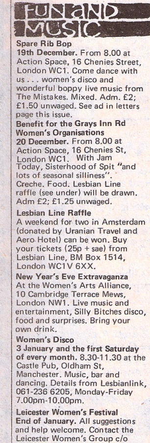 Advert for 'Fun and Music' in Spare Rib feat. The Mistakes playing at the Spare Rib bop, 'wonderful boppy music.'