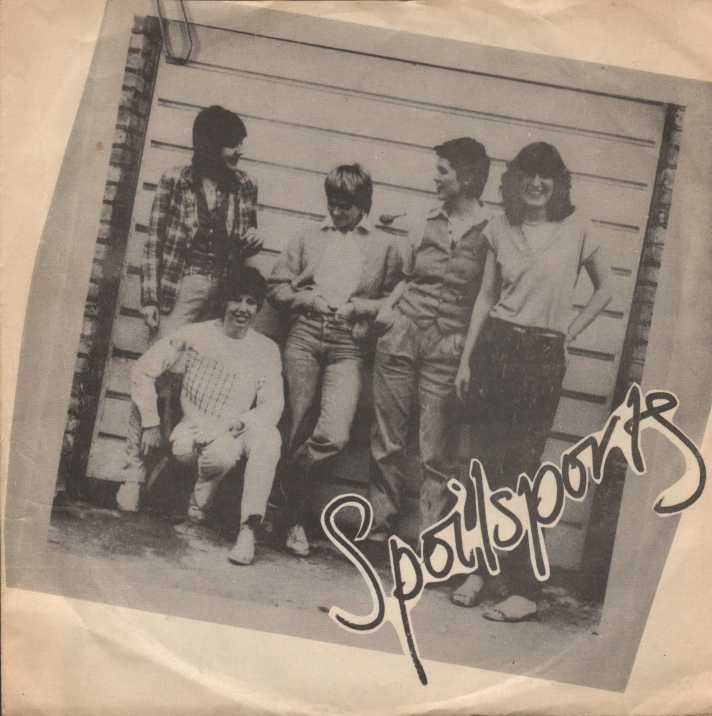 Black and white photo of band attached by a paperclip at the top left hand corner. 'Spoilsports' written on bottom left hand corner.