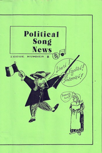 Cover of this magazine has a cartoon of a man from the French revolution waving a flag and a gun, proclaiming 'Liberte! Egalite! Fraternite!' An unsmiling woman with arms akimbo  is thinking 'Fraternite, huh?!'